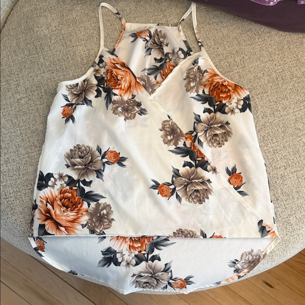 Floral Crossover Camisole - White and Orange